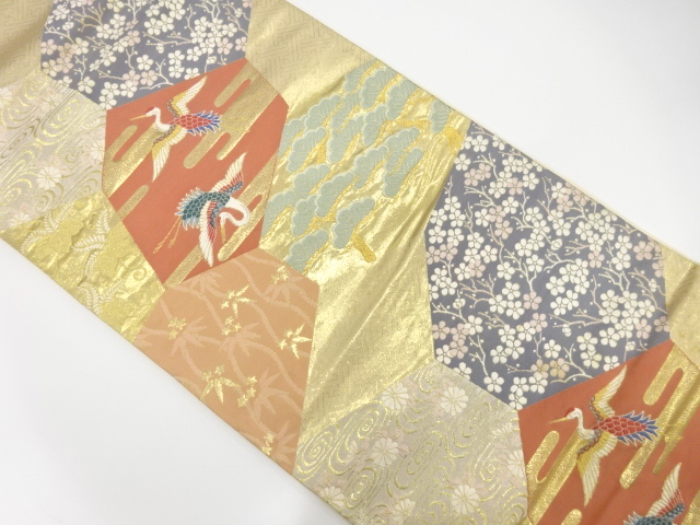 JAPANESE KIMONO / ANTIQUE FUKURO OBI / SILK / WOVEN STONE PAVEMENT